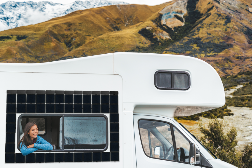 Square Solar panels on an RV.