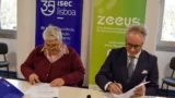 Cristina Ventura (Professor at ISEC Lisboa and Chairman of the Board of Directors at Universitas) & Francesco Berrettini (Director of Partnerships & Projects at Empowered Startups) sign the MoU.